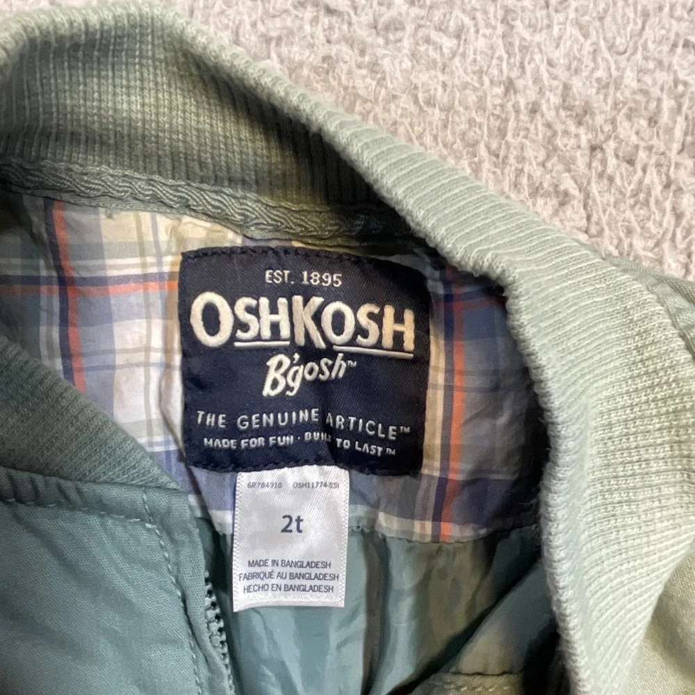 OshKosh B'gosh Bomber Jacket Toddler 2T Green Excellent Military Utility Zip